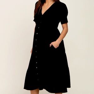 PINK BLUSH MATERNITY- Black Button Down Short Sleeve Maternity Dress